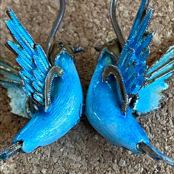 Blue Bird Metal Sculpture Earrings - Picture 2 of 8